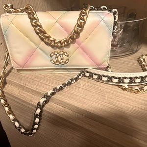Multi color Chanel lamb skin wallet bag